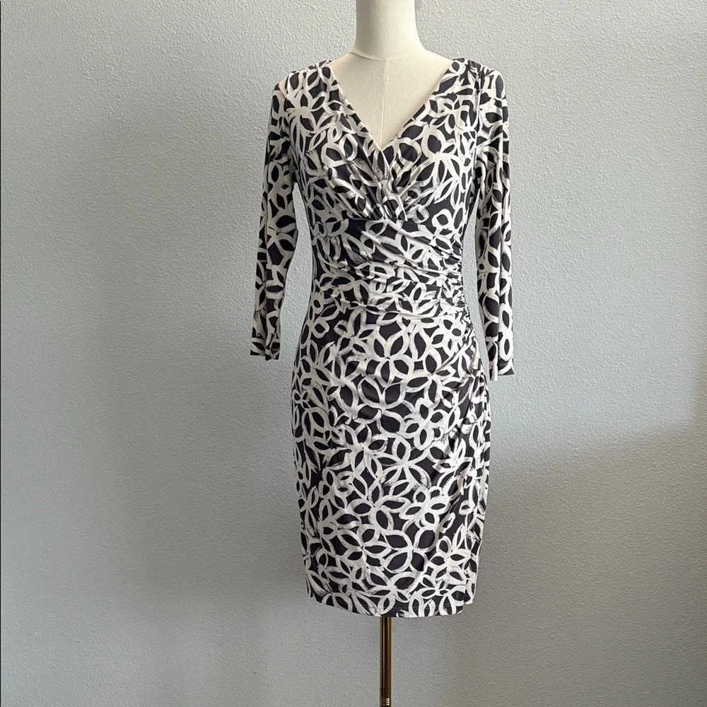 Lauren Ralph Lauren Black & White Ruched Wrap Dress Size 4